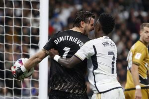 Real Madrid: Vinicius a Dimitrievski: «Tú y yo, fuera»