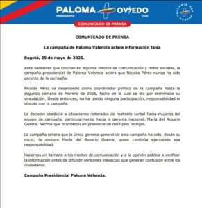 Campaña de Paloma Valencia expulsó a Nicolás Pérez por reiterado maltrato verbal a mujeres del equipo