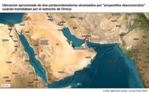 Alcanzados dos buques por «proyectiles no identificados» cuando transitaban por el estrecho de Ormuz