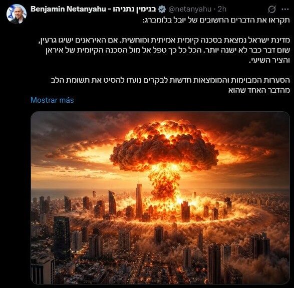 Netanyahu advierte de un «segundo holocausto» con un ataque nuclear sobre Tel Aviv a dos días de las elecciones